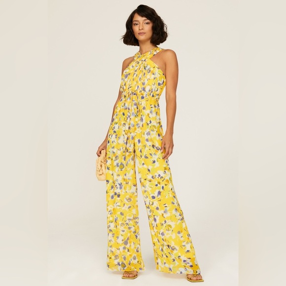 IEENA FOR MAC DUGGAL
Yellow Crossed Halter Tie Waist Jumpsuit (D7) - Picture 6 of 14